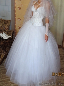 Шикарное офигенное фатиновое блестящее прекрасное фантастическо свадебное платье - Изображение #1, Объявление #1000295